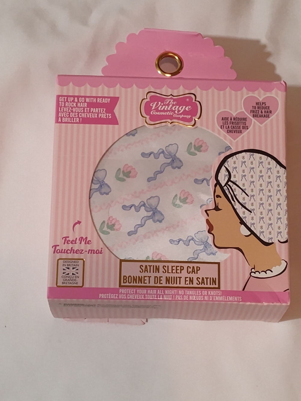 The Vintage Cosmetic Company Pink Satin Sleep Cap - Floral Bow Print